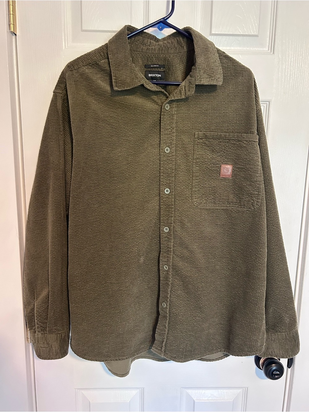 Brixton Men's Olive Corduroy Button-Up Shirt